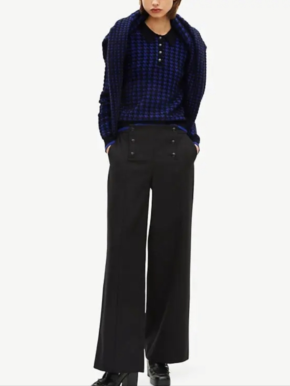 The Kooples Blue And Black Wool Blend Knit Sweater Size Medium